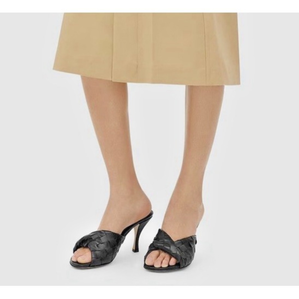 Bottega Veneta Women Size 35 Blink High Heel Interciato Mule Sandals Black Lux‎